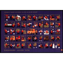 1974 - Danmark - Julemærker, Helark - Danske Postbude - 3-sidet takket - Ufoldet helark.